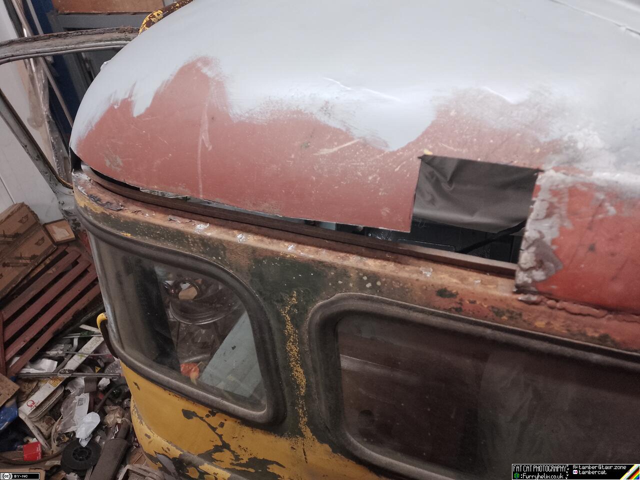Cab roof with sections cut out